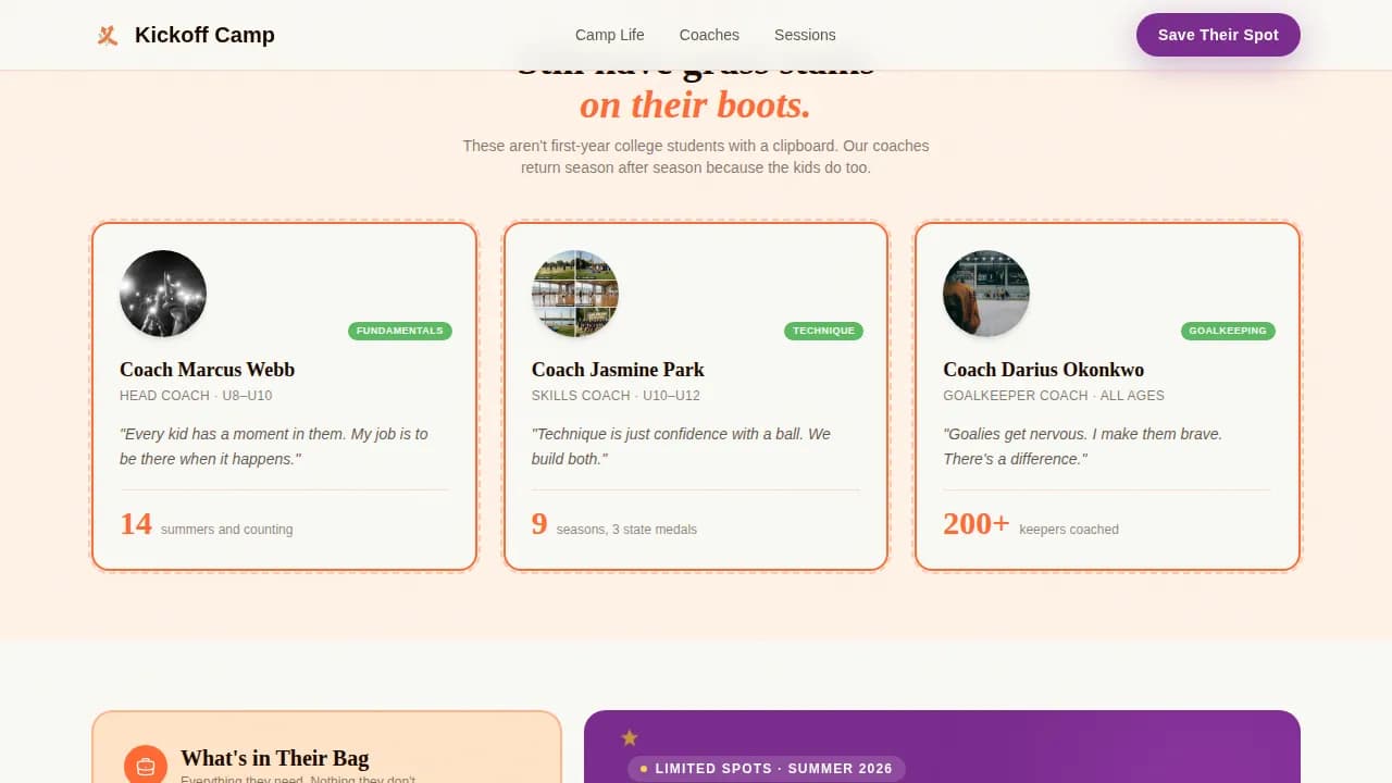 Goalpost — Premier Youth Soccer Camp Landing Page Template