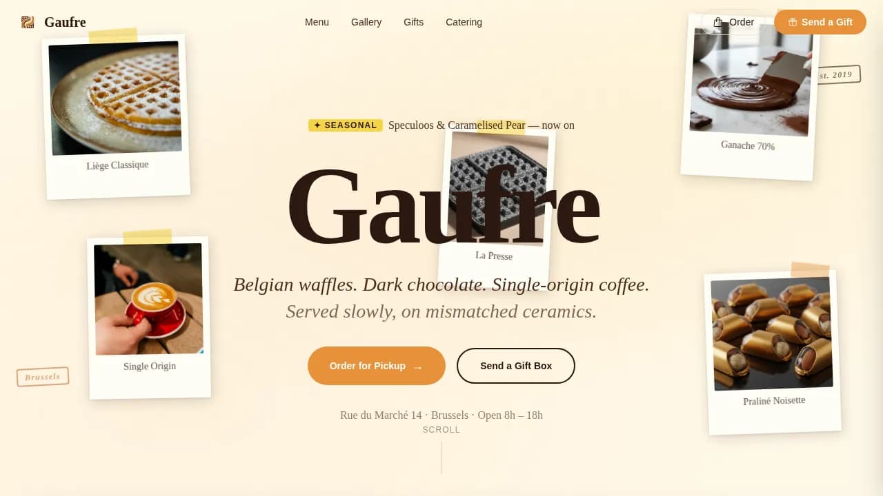 Waffle — Artisan Belgian Café Landing Page Template
