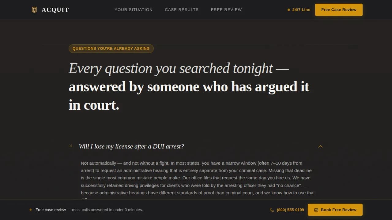 Acquit - Trusted DUI Defense Attorney Landing Page Template