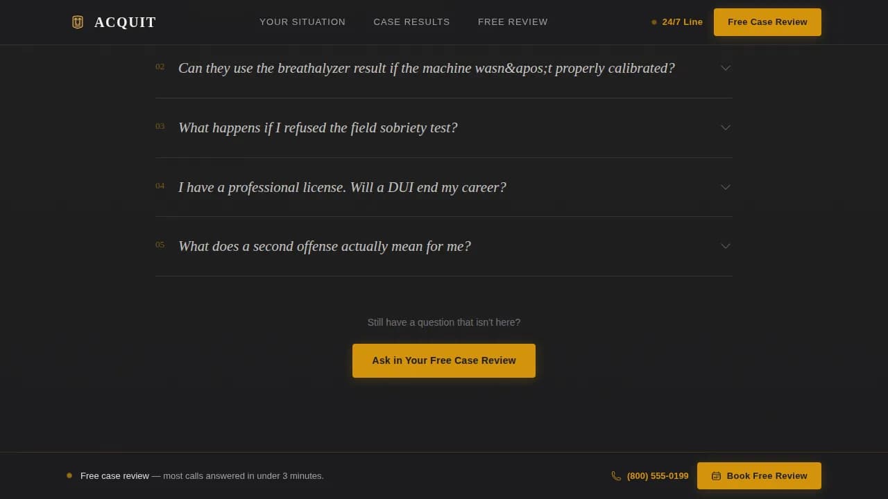 Acquit - Trusted DUI Defense Attorney Landing Page Template