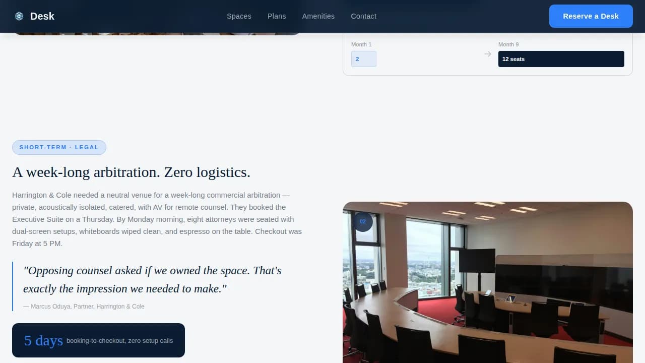 Co-Working & Shared Office Booking Website Template