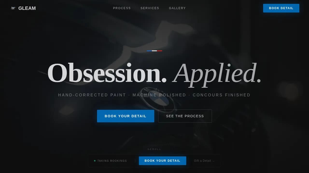 Gleam - Obsessive Paint Correction BMW Detailing Landing Page Template