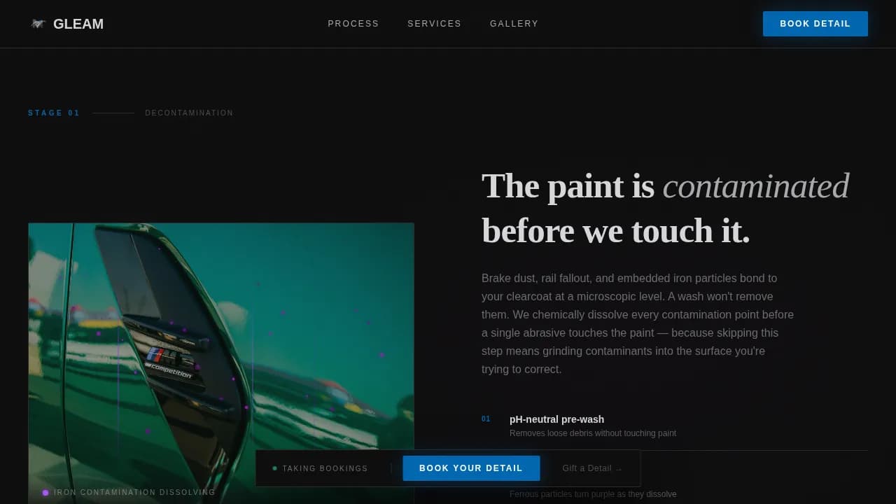 Gleam - Obsessive Paint Correction BMW Detailing Landing Page Template