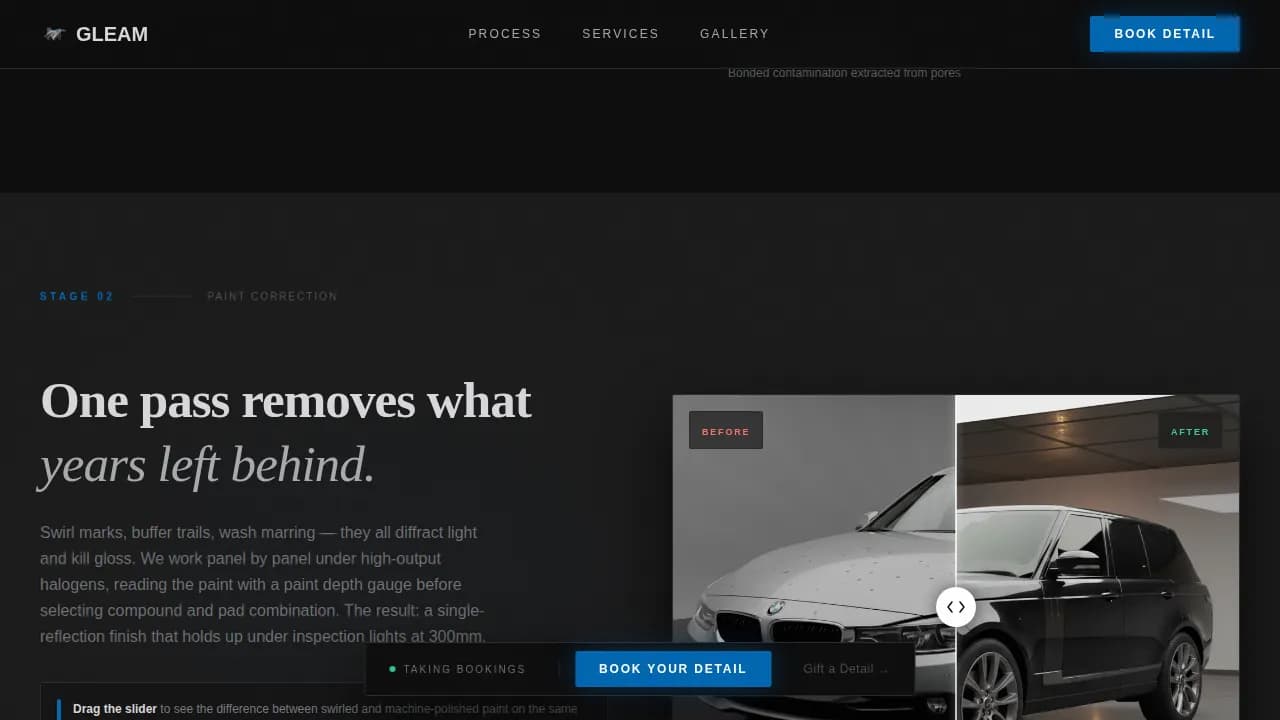 Gleam - Obsessive Paint Correction BMW Detailing Landing Page Template