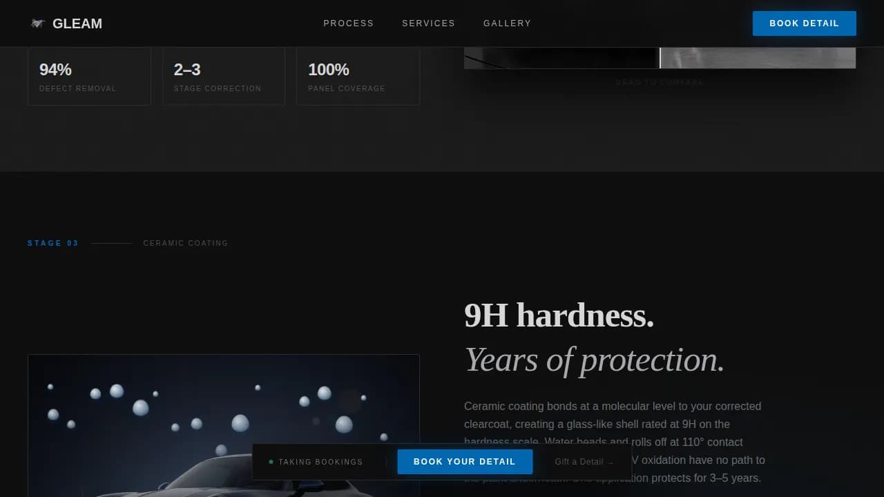 Gleam - Obsessive Paint Correction BMW Detailing Landing Page Template
