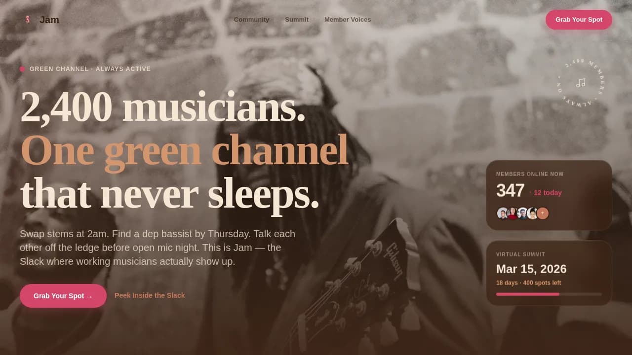 Specialist Musicians Community Reviews & Social Proof Website Template