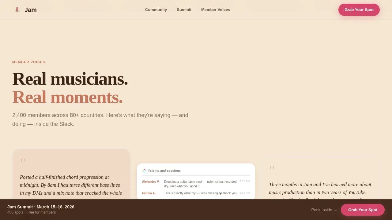 Specialist Musicians Community Reviews & Social Proof Website Template