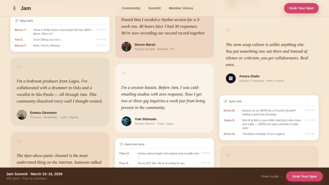 Specialist Musicians Community Reviews & Social Proof Website Template