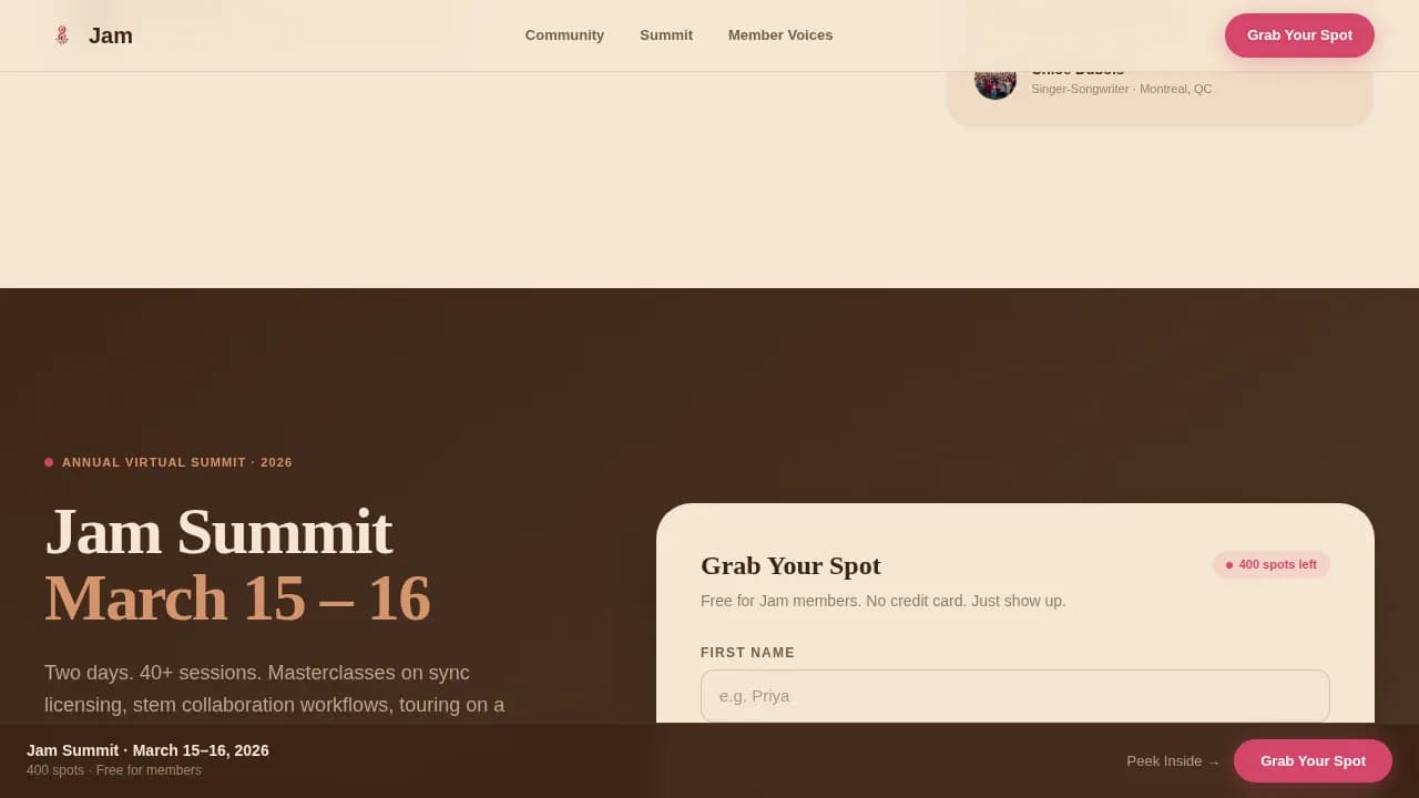 Specialist Musicians Community Reviews & Social Proof Website Template