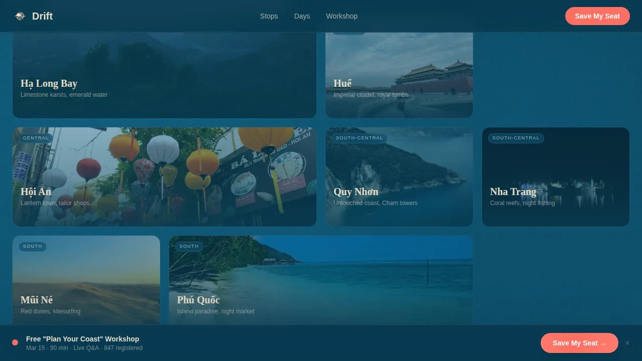 Escape — Immersive Vietnam Adventure Landing Page Template