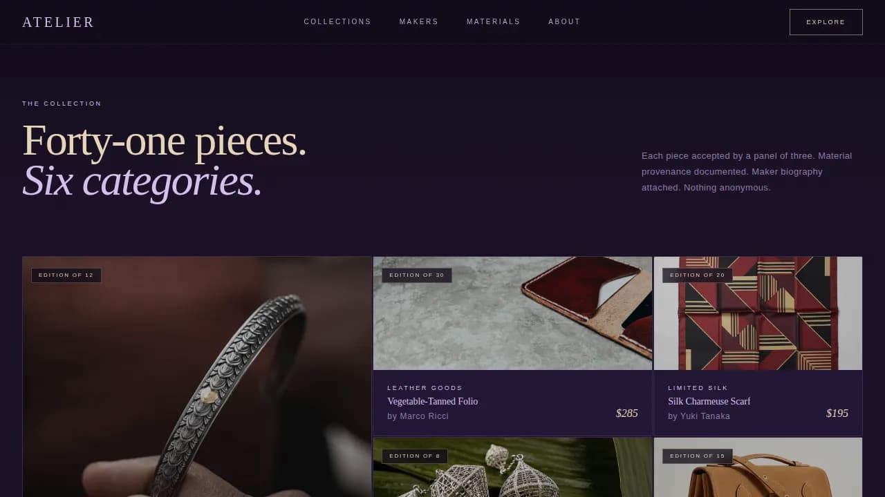 Atelier — Immersive Luxury Accessories Landing Page Template