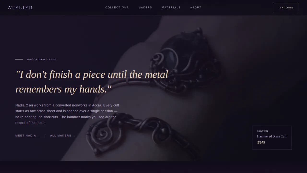 Atelier — Immersive Luxury Accessories Landing Page Template