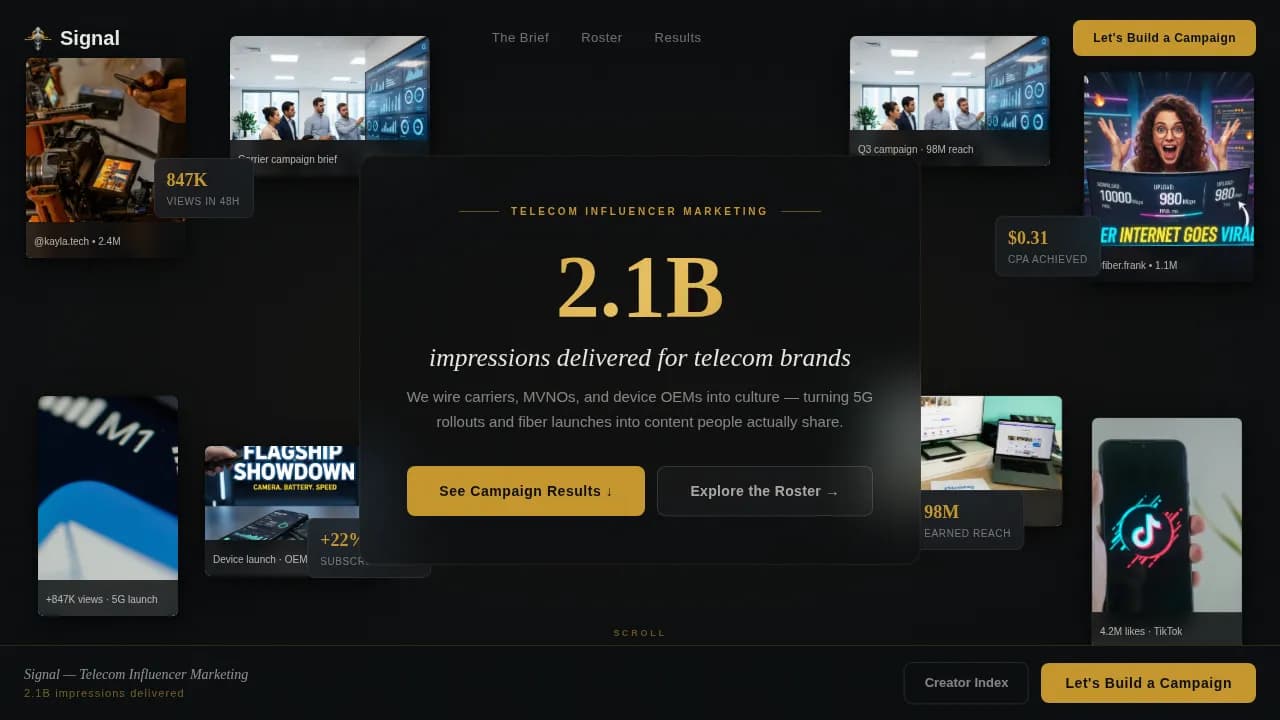 Signal — Cinematic Telecom Agency Landing Page Template