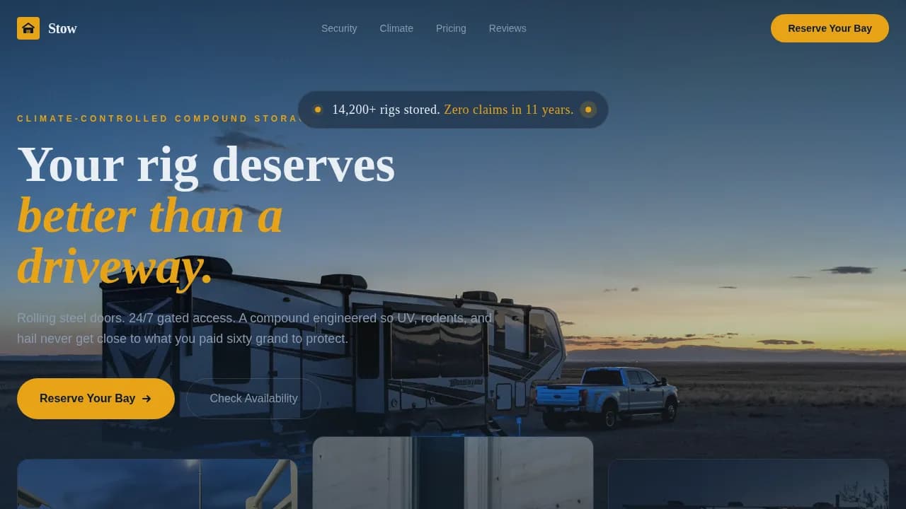 Stow - Secure Climate-Controlled RV Storage Landing Page Template