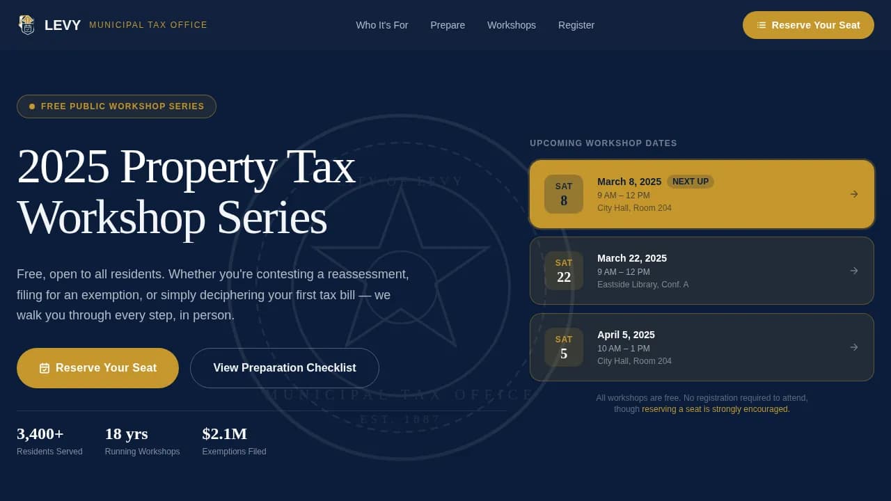 Revenue & Tax Authority Appointment Booking Website Template