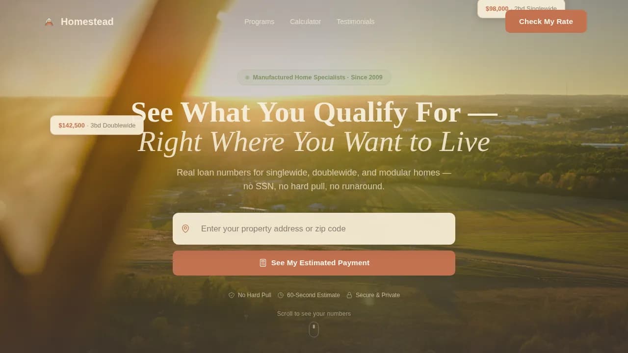Shelter — Reliable Mobile Home Financing Landing Page Template