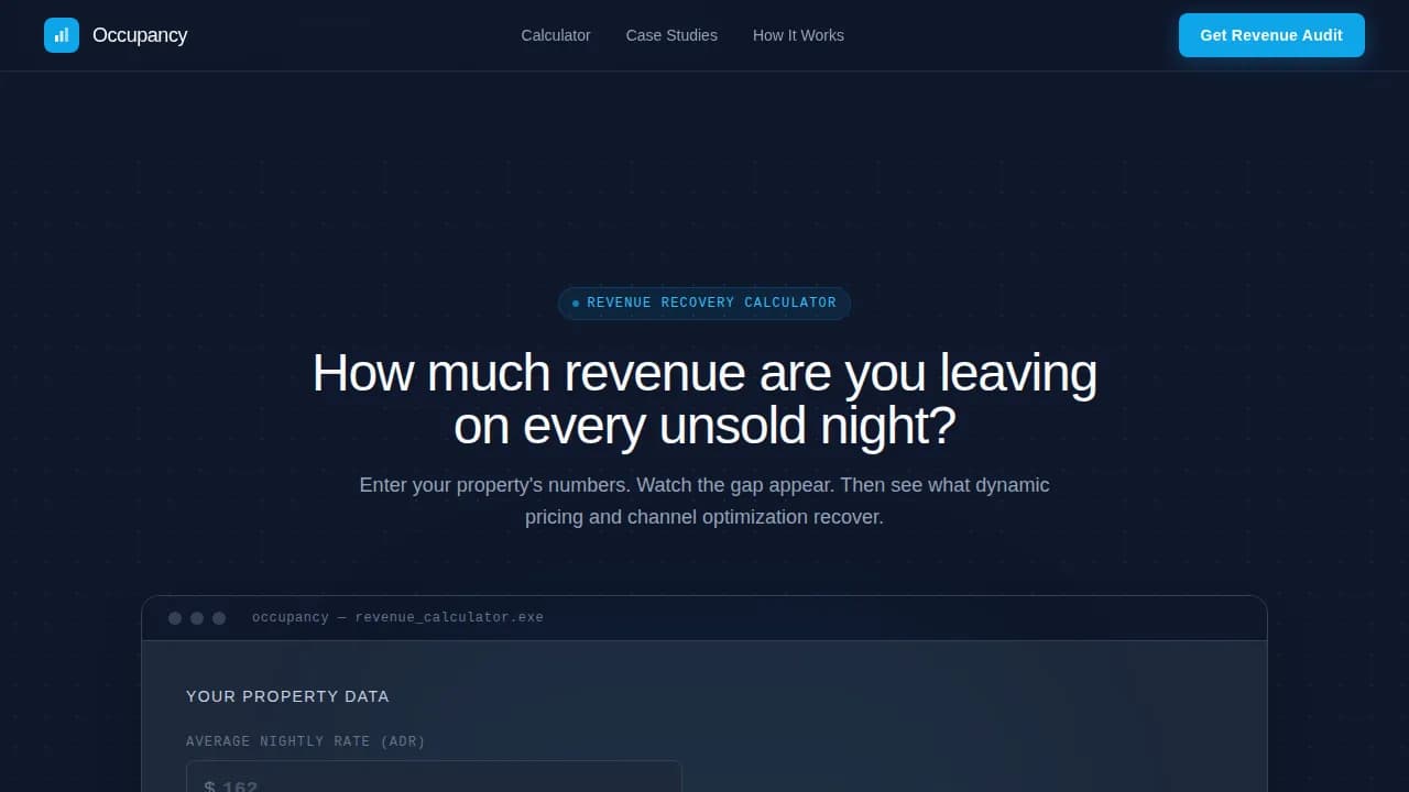 Hotel Revenue Recovery Dashboard Website Template