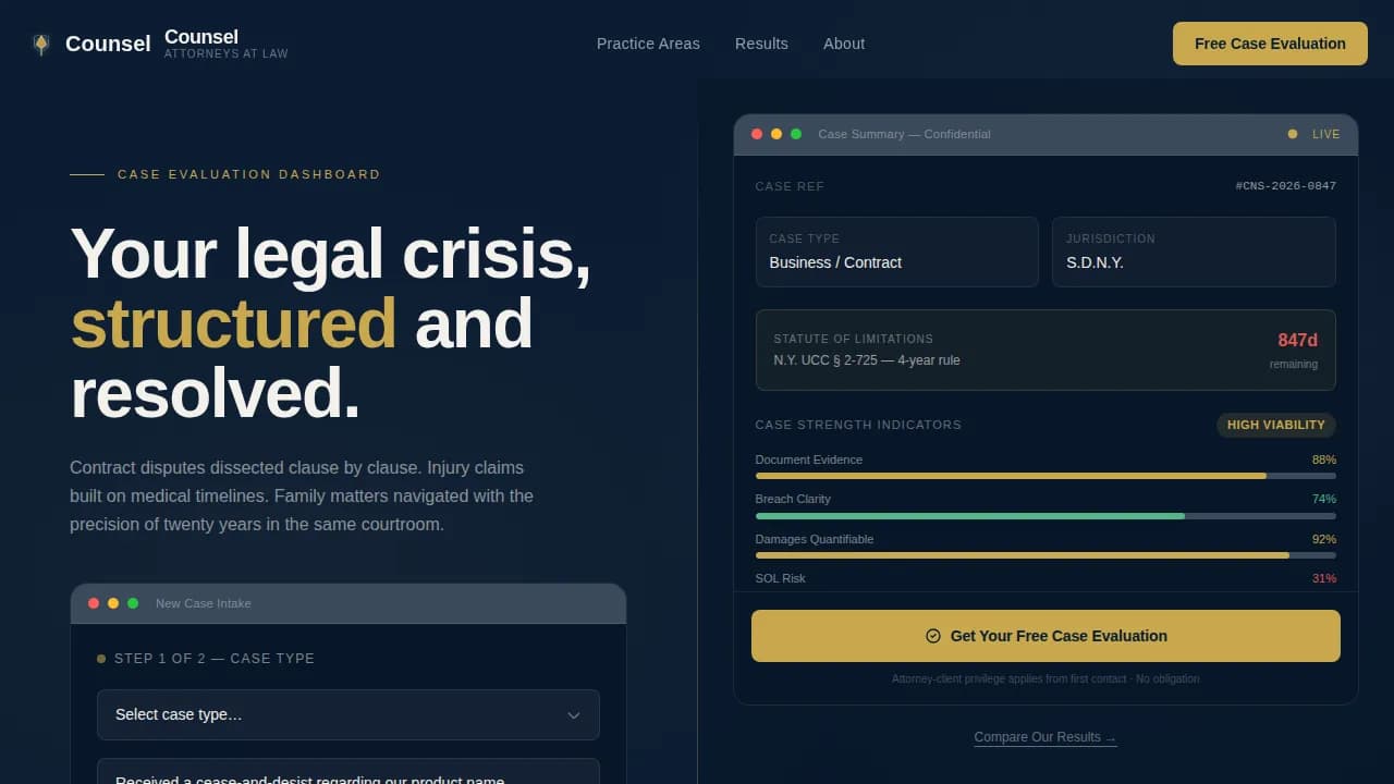Strategic Litigation & Case Evaluation Law Firm Website Template