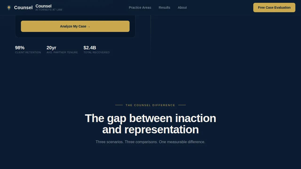 Strategic Litigation & Case Evaluation Law Firm Website Template