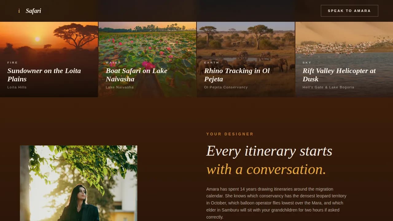 Safari — Curated Kenya Travel Experience Landing Page Template