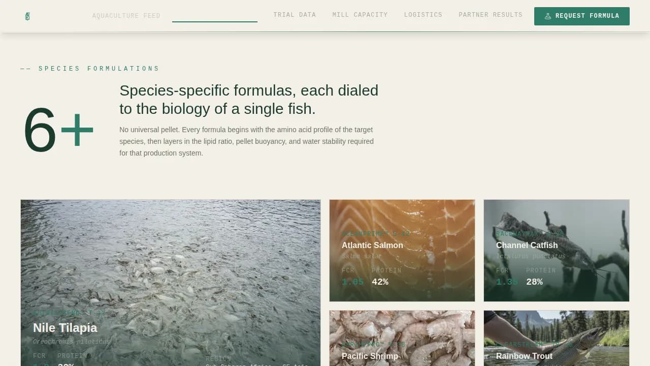 Aquaculture Fish Feed Manufacturer Website Template