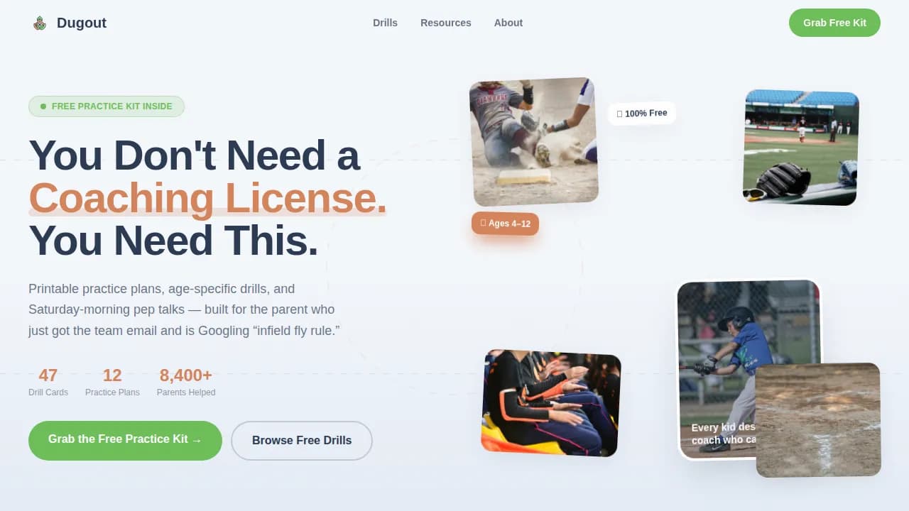 Ballpark — Accessible Youth Baseball Landing Page Template
