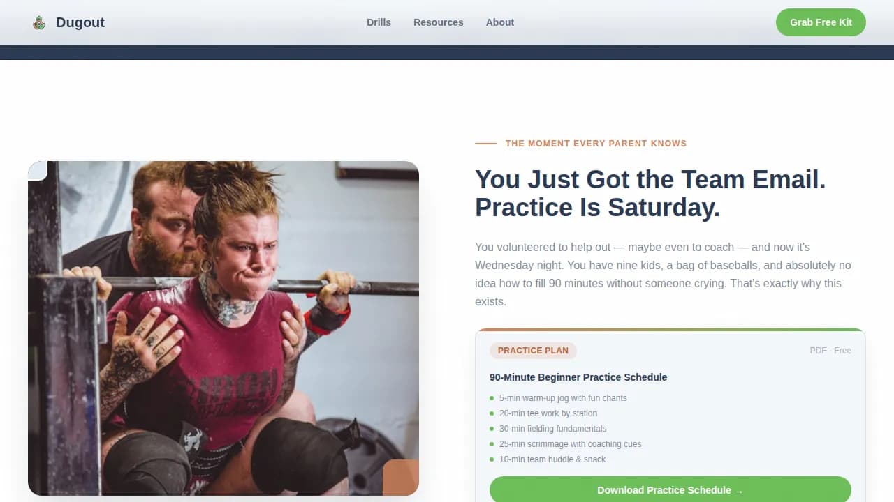 Ballpark — Accessible Youth Baseball Landing Page Template
