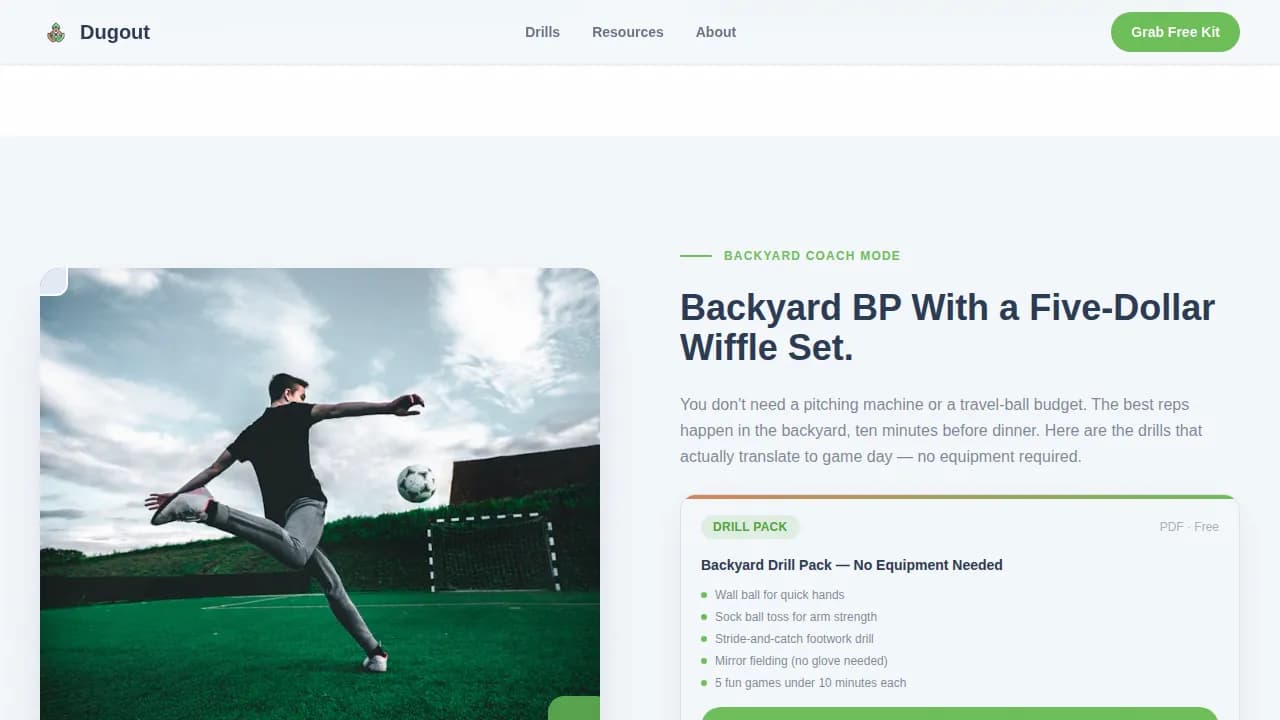 Ballpark — Accessible Youth Baseball Landing Page Template