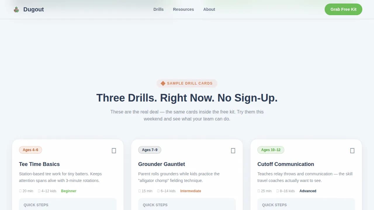 Ballpark — Accessible Youth Baseball Landing Page Template
