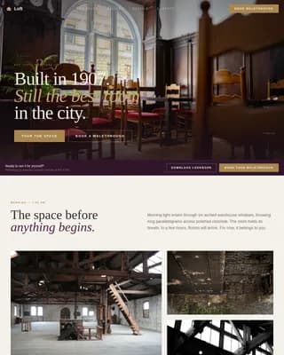 Loft — Immersive Warehouse Venue Landing Page Template