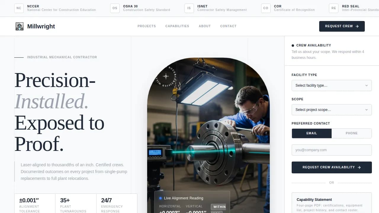 Specialist Millwright Business Site Maintenance Website Template