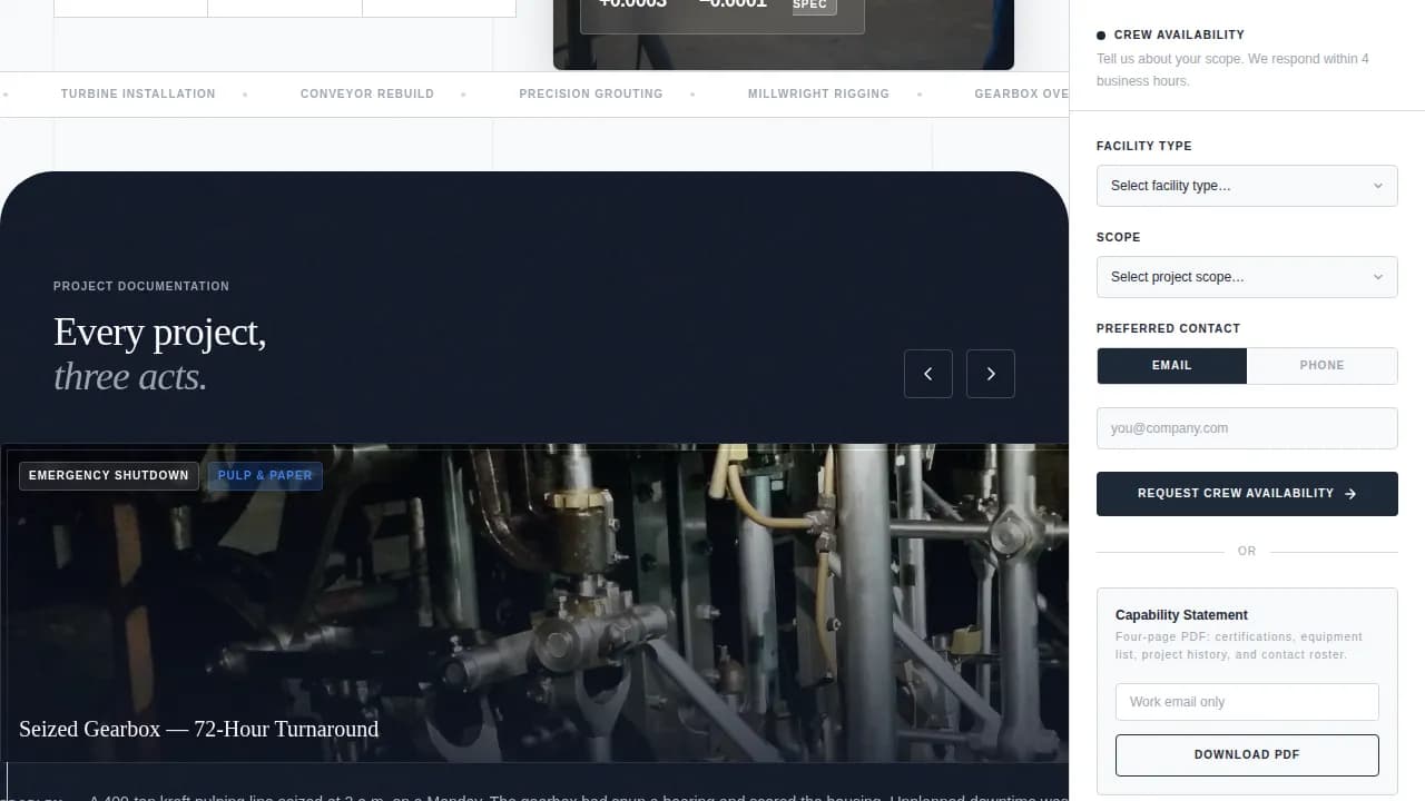 Specialist Millwright Business Site Maintenance Website Template
