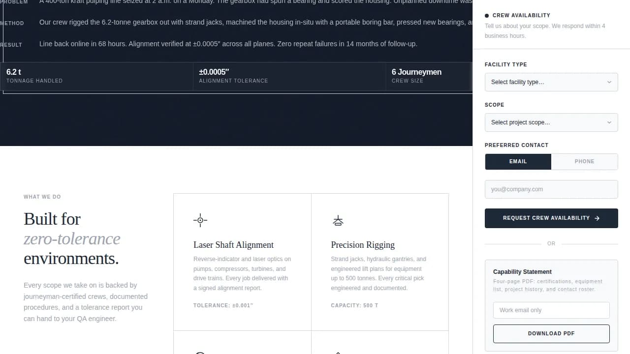 Specialist Millwright Business Site Maintenance Website Template