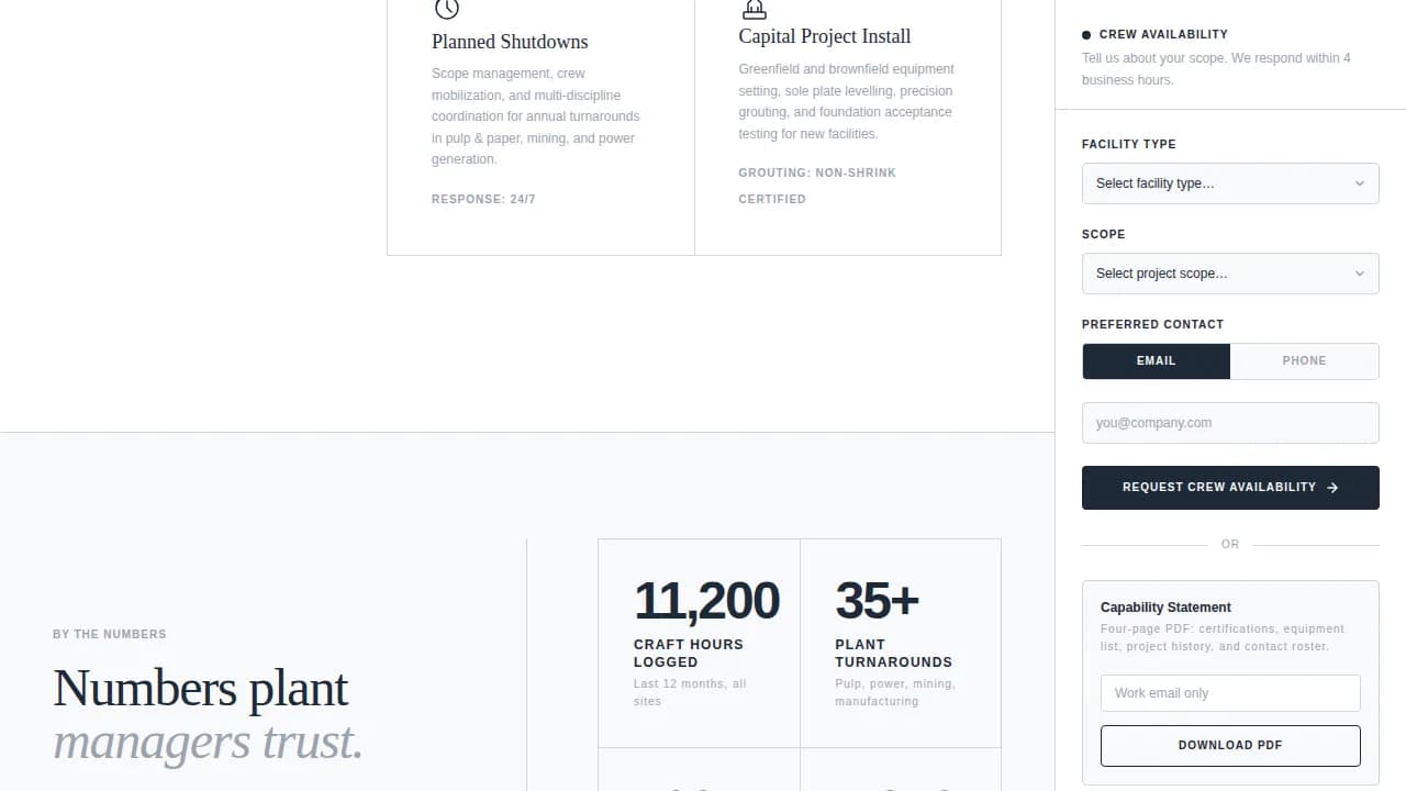 Specialist Millwright Business Site Maintenance Website Template
