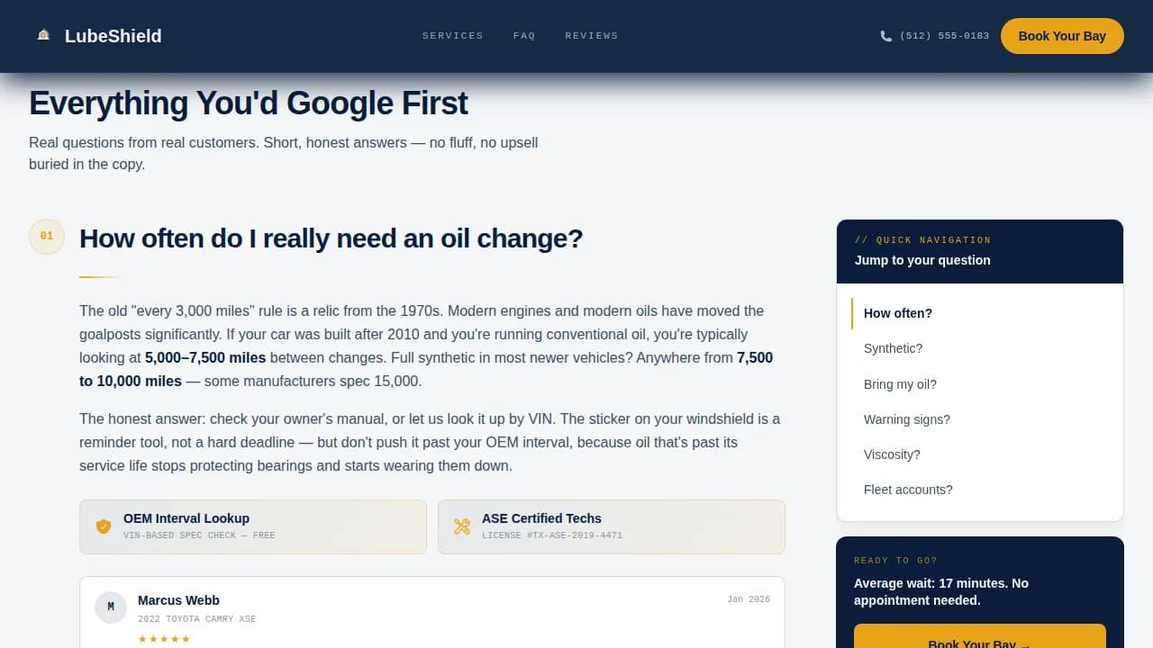 Lubeshield — Instant Oil Change Booking Landing Page Template