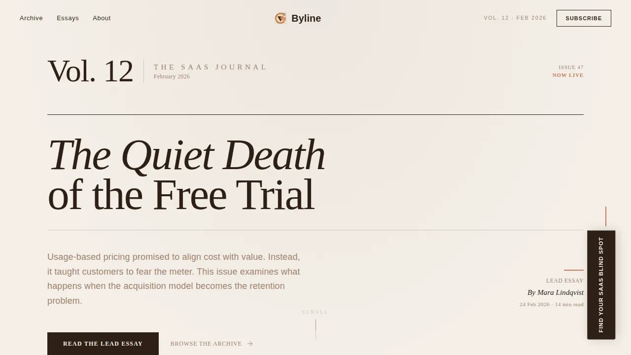 Byline - Editorial SaaS Insights Landing Page Template