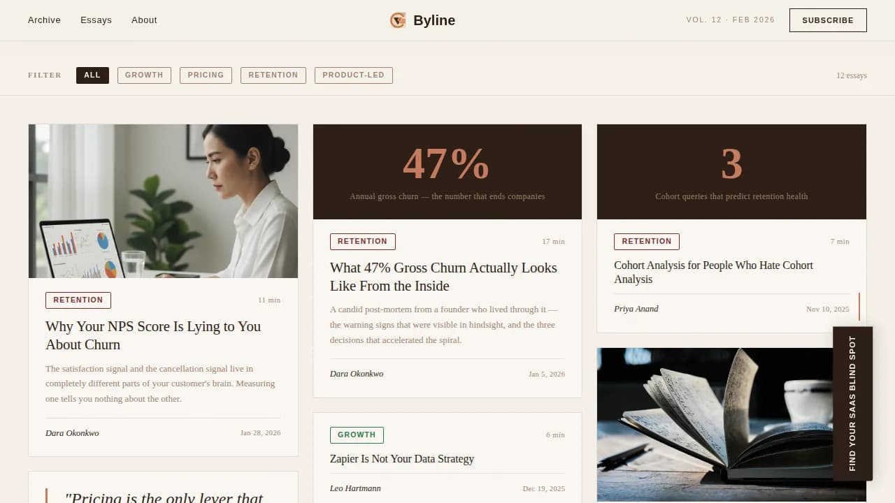 Byline - Editorial SaaS Insights Landing Page Template