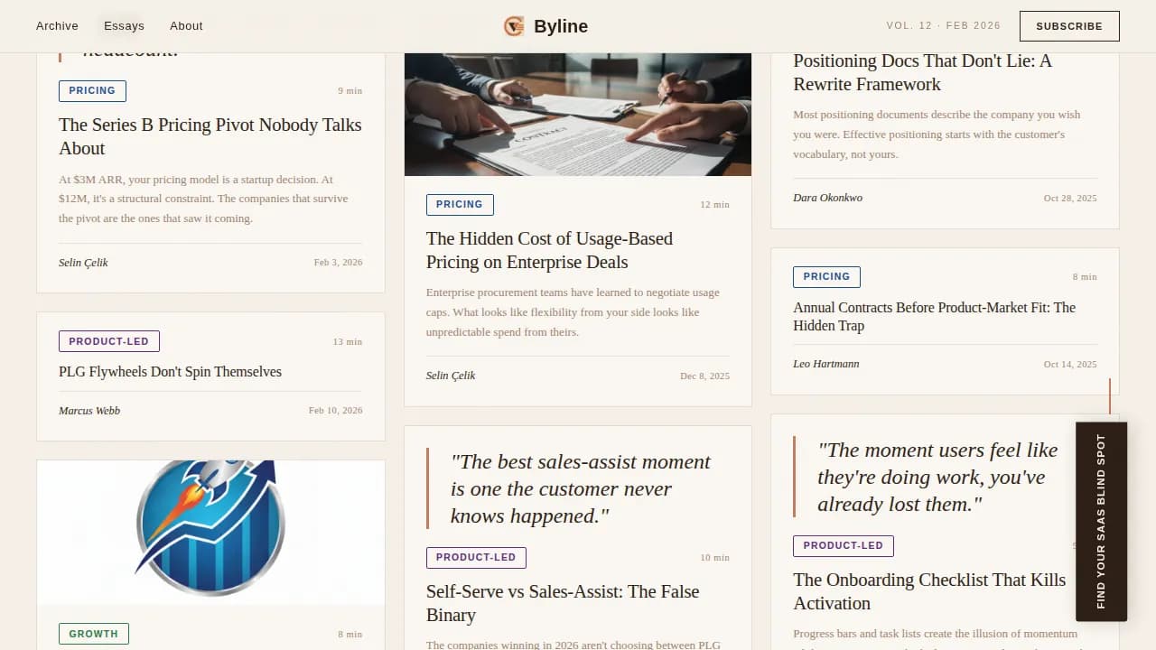 Byline - Editorial SaaS Insights Landing Page Template