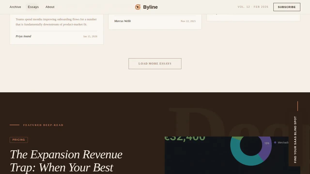 Byline - Editorial SaaS Insights Landing Page Template
