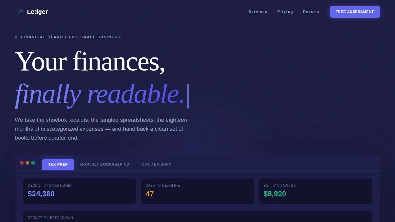 Specialist Accounting Digital Presence Pricing & Packages Website Template