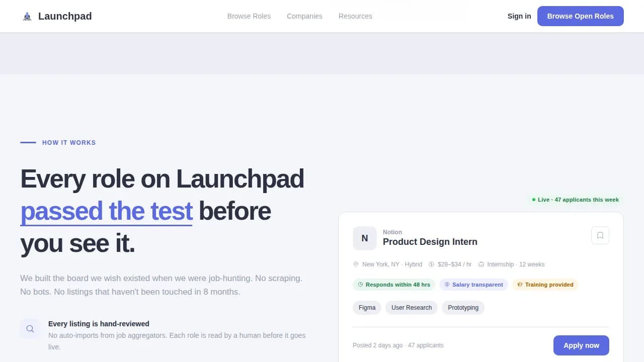 Launchpad — Precision Entry-Level Jobs Landing Page Template