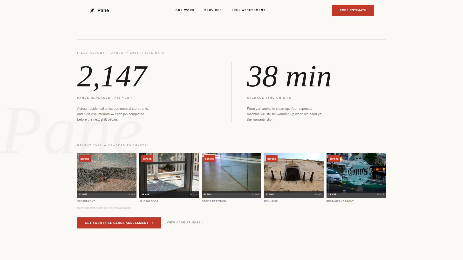 Glass Repair Marketing Professional Website Template