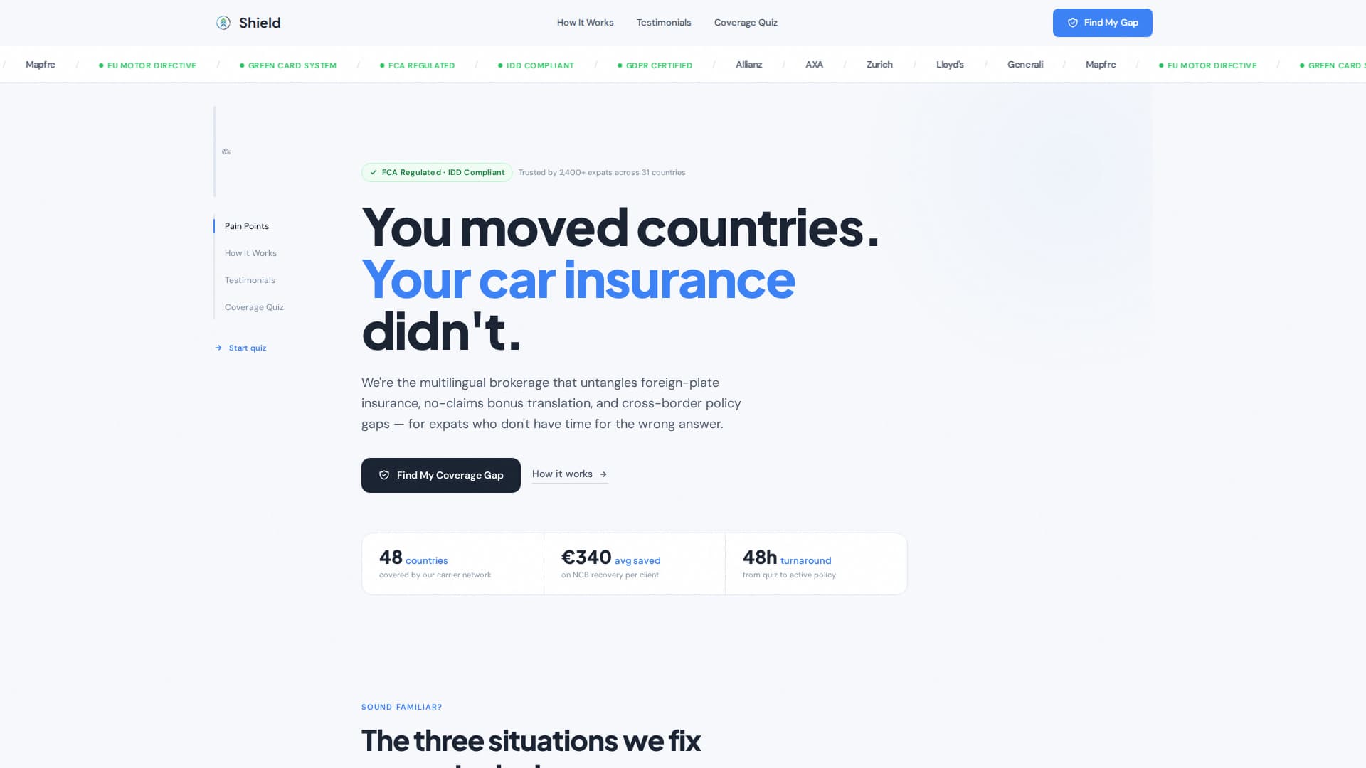Shield - Frictionless Expatinsurance Landing Page Template