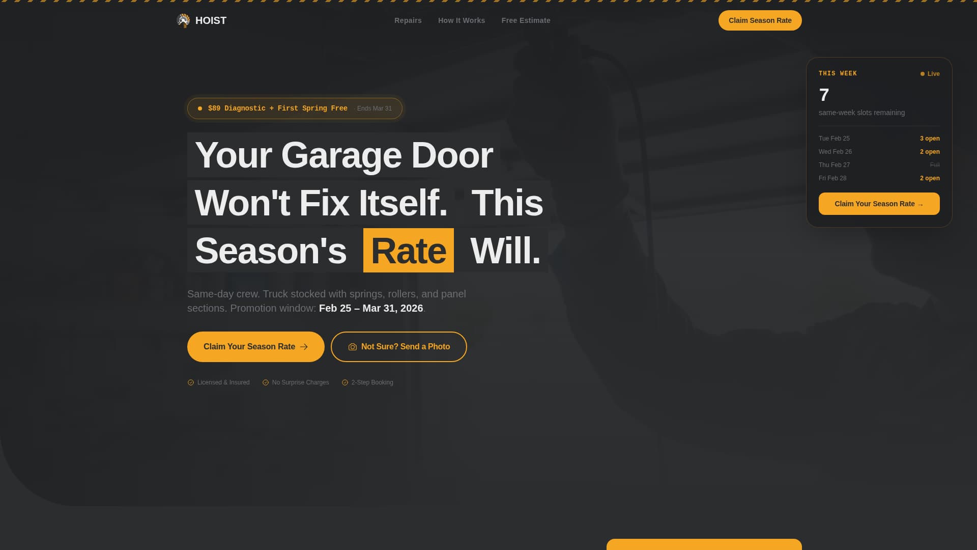 Garage Door Repair Marketing Booking Website Template