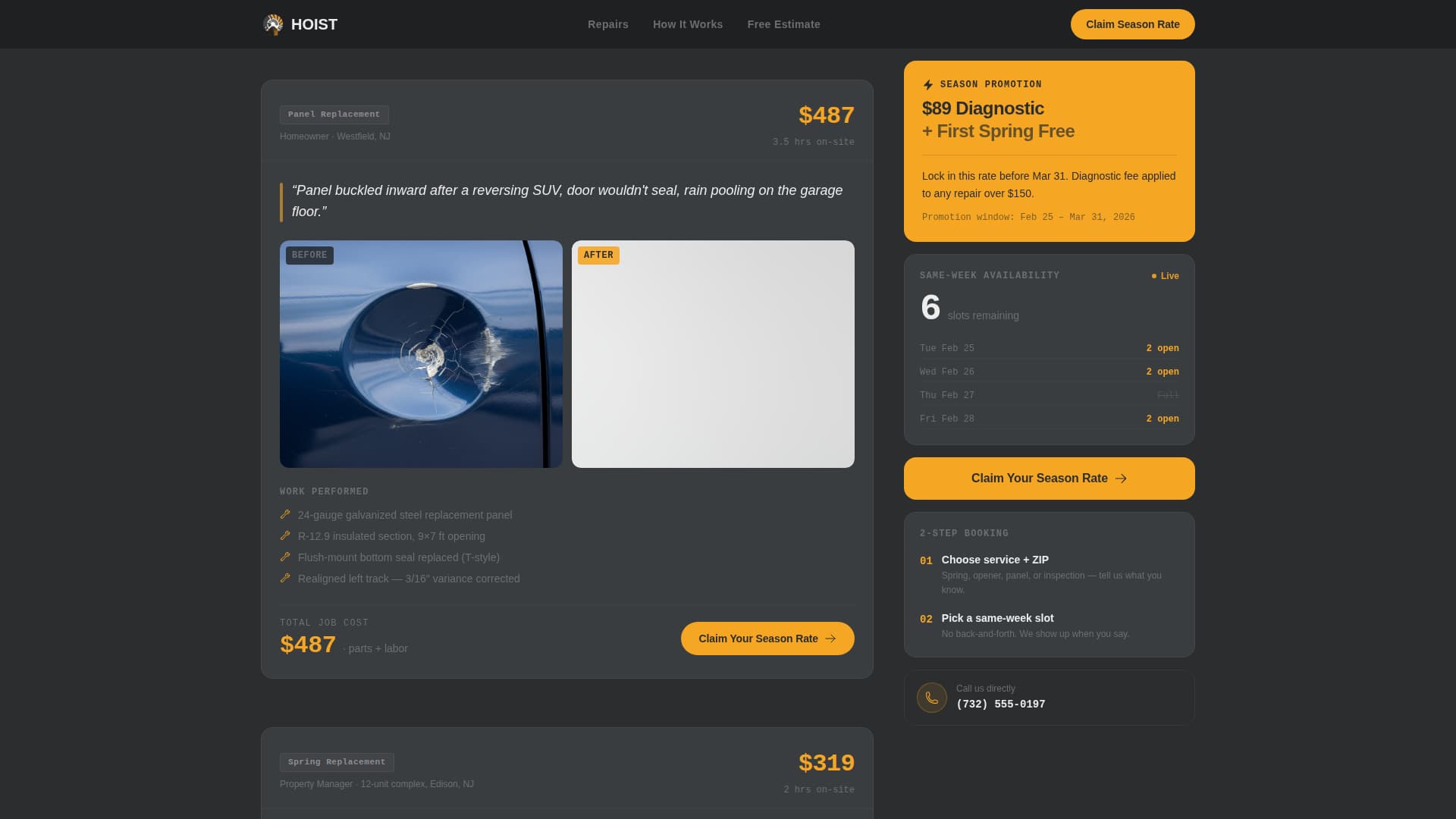 Garage Door Repair Marketing Booking Website Template