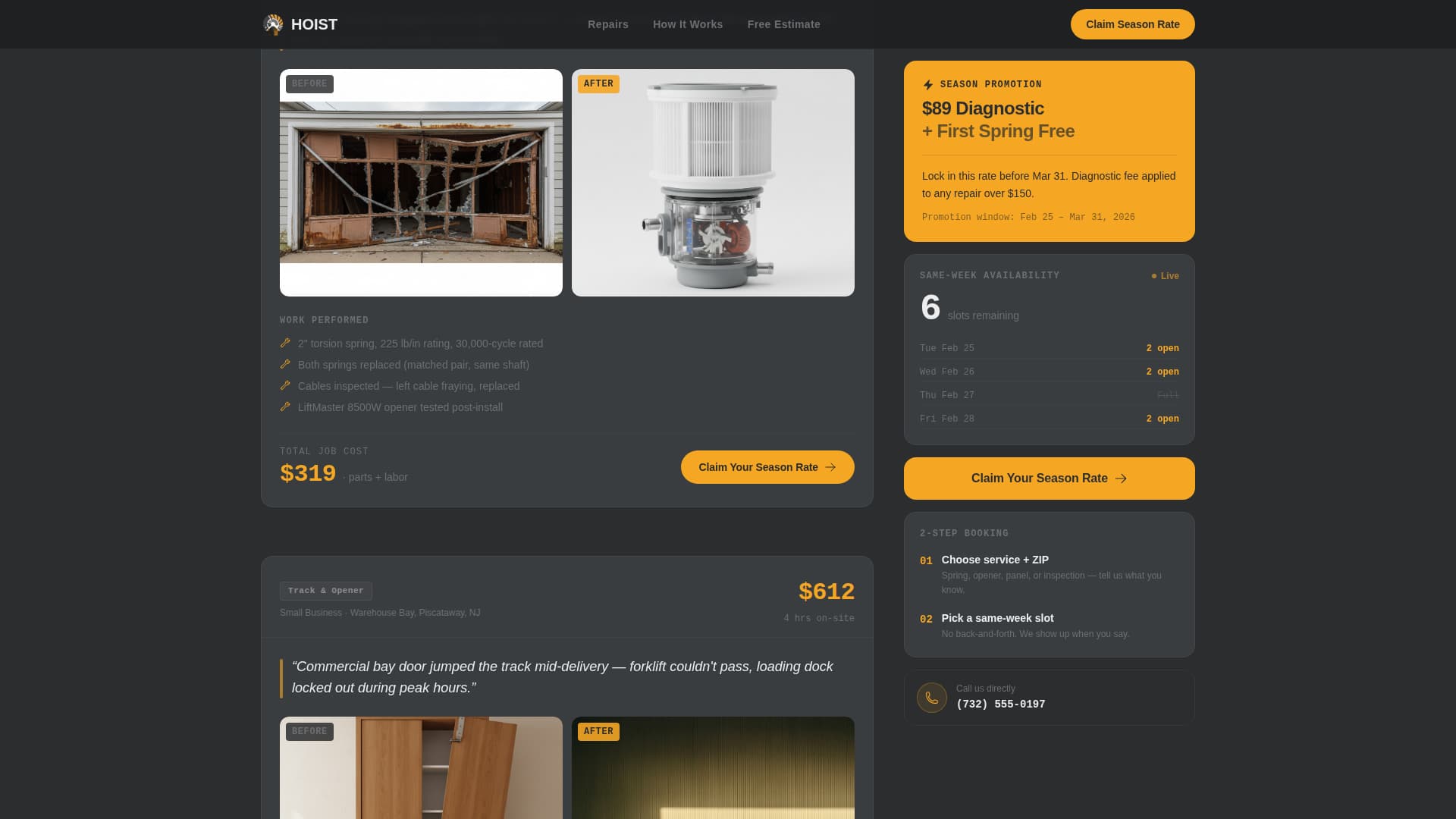 Garage Door Repair Marketing Booking Website Template