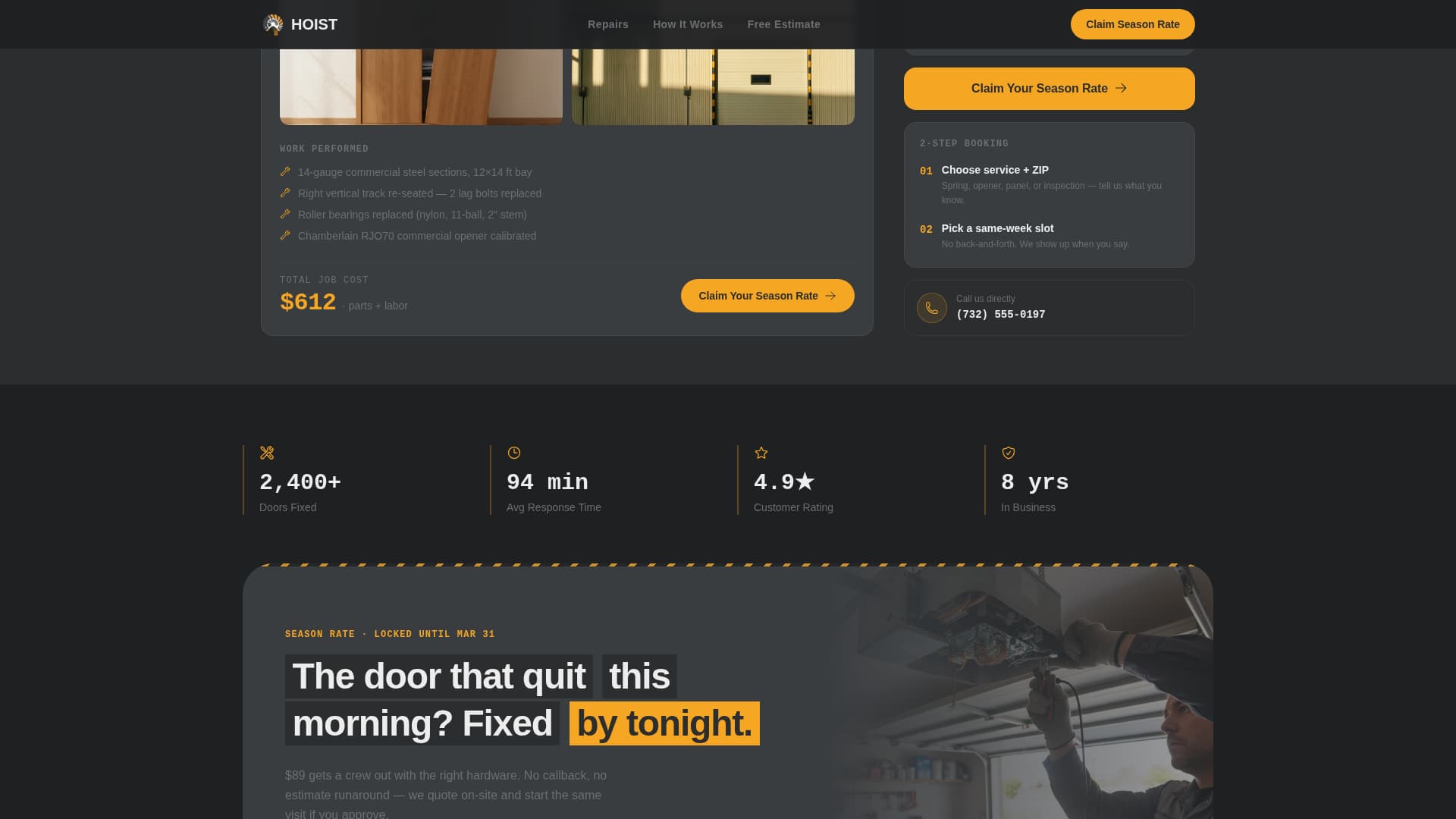 Garage Door Repair Marketing Booking Website Template