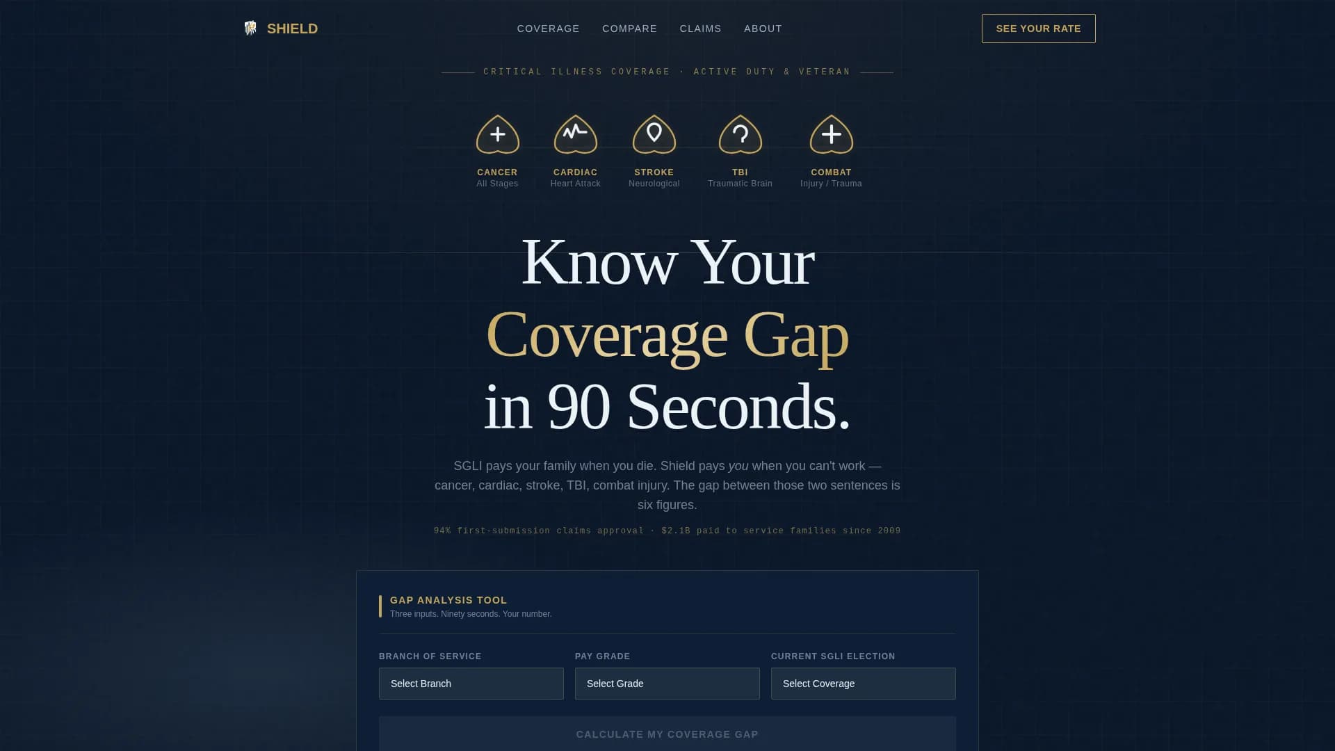 Military Service Member Insurance Cost Estimator Website Template