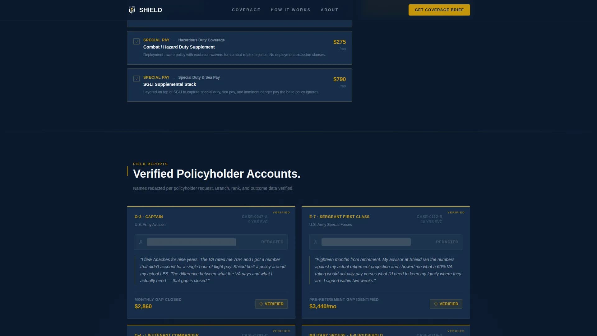 Specialist Military Service Member Insurance Professional Website Template