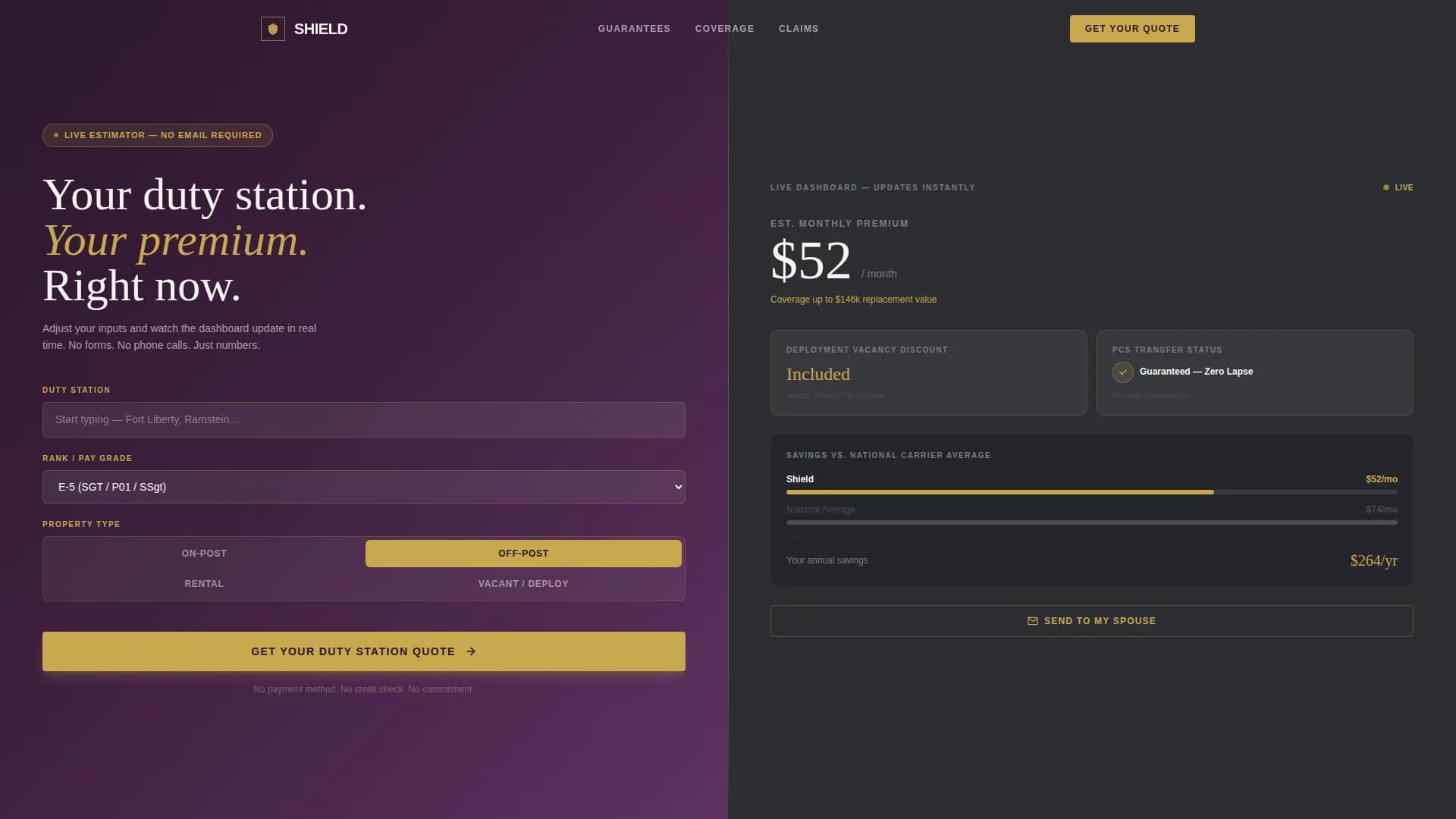 Specialist Military Service Member Insurance Cost Estimator Website Template